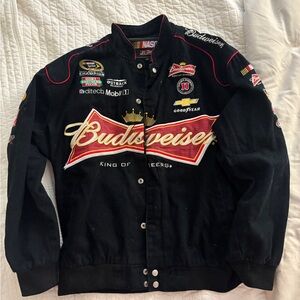 Nascar Budweiser Black Racing Jacket with Red Trim